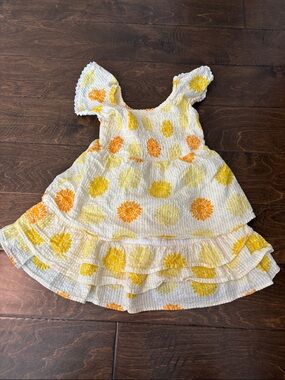 Toddler Yellow Floral Tiered Seersucker Sundress with Ruffle Sleeves